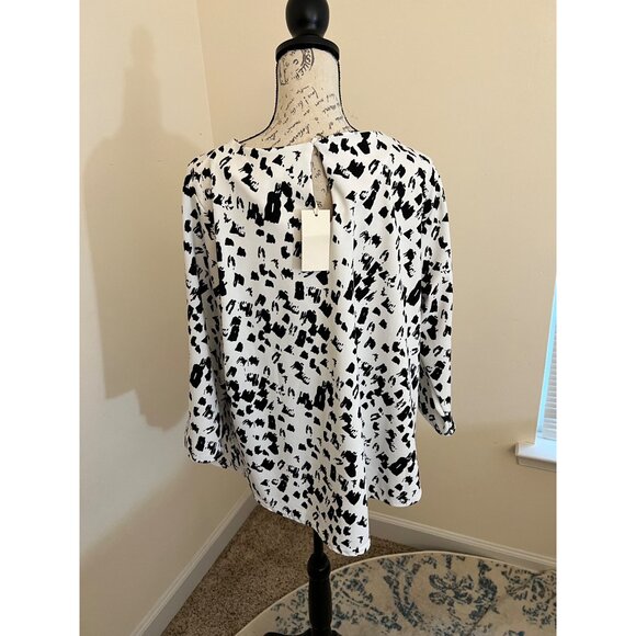 NEW Melloday Knit Blouse White Black Blouse Long Sleeve Shirt Top Stretchy 2X - Picture 2 of 10